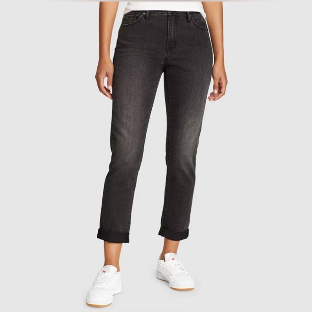 Eddie Bauer Mid Rise Boyfriend Slim Fit Jeans Black Zipper Fly Stretch Denim NEW